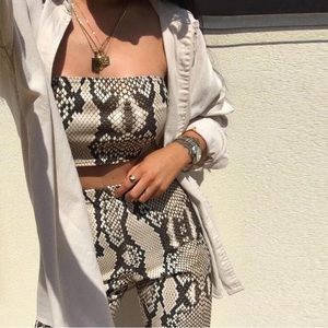 Snake Python Animal Print Bandeau Tube Top & Biker Shorts Set